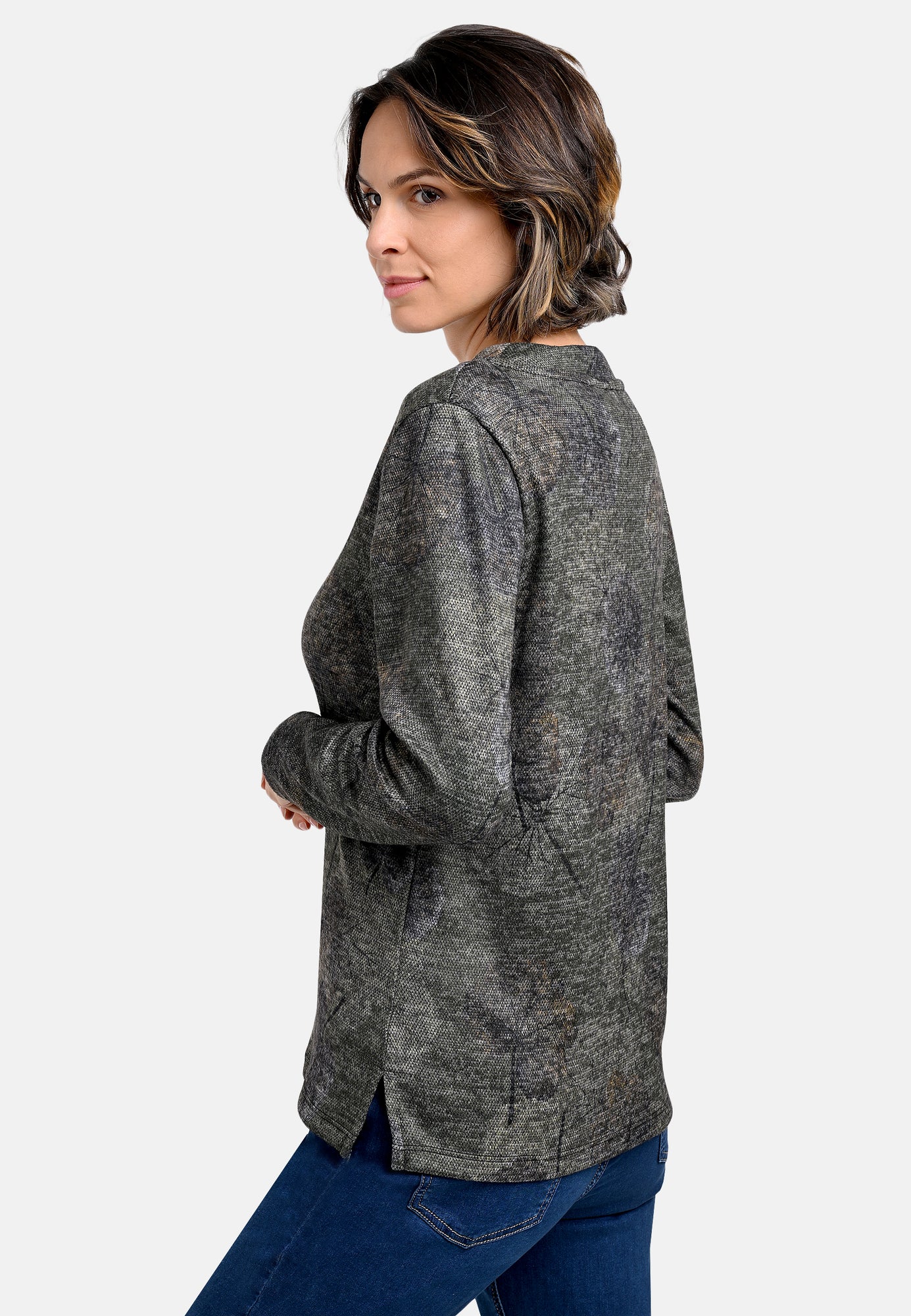 25713 Chemise à imprimé ginkgo vert/gris