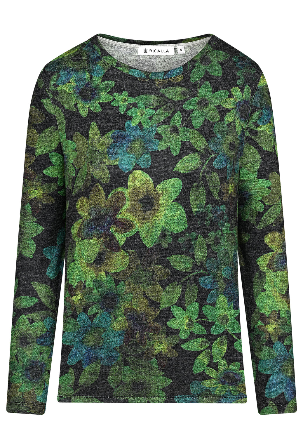 25714 Chemise en maille fine à imprimé fleuri vert/anthracite