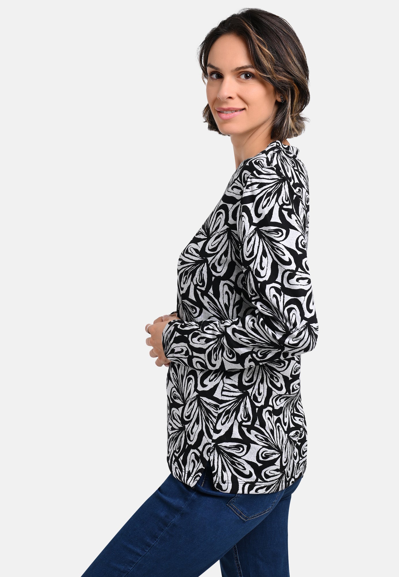 25717 Chemise à motif floral noir/gris clair