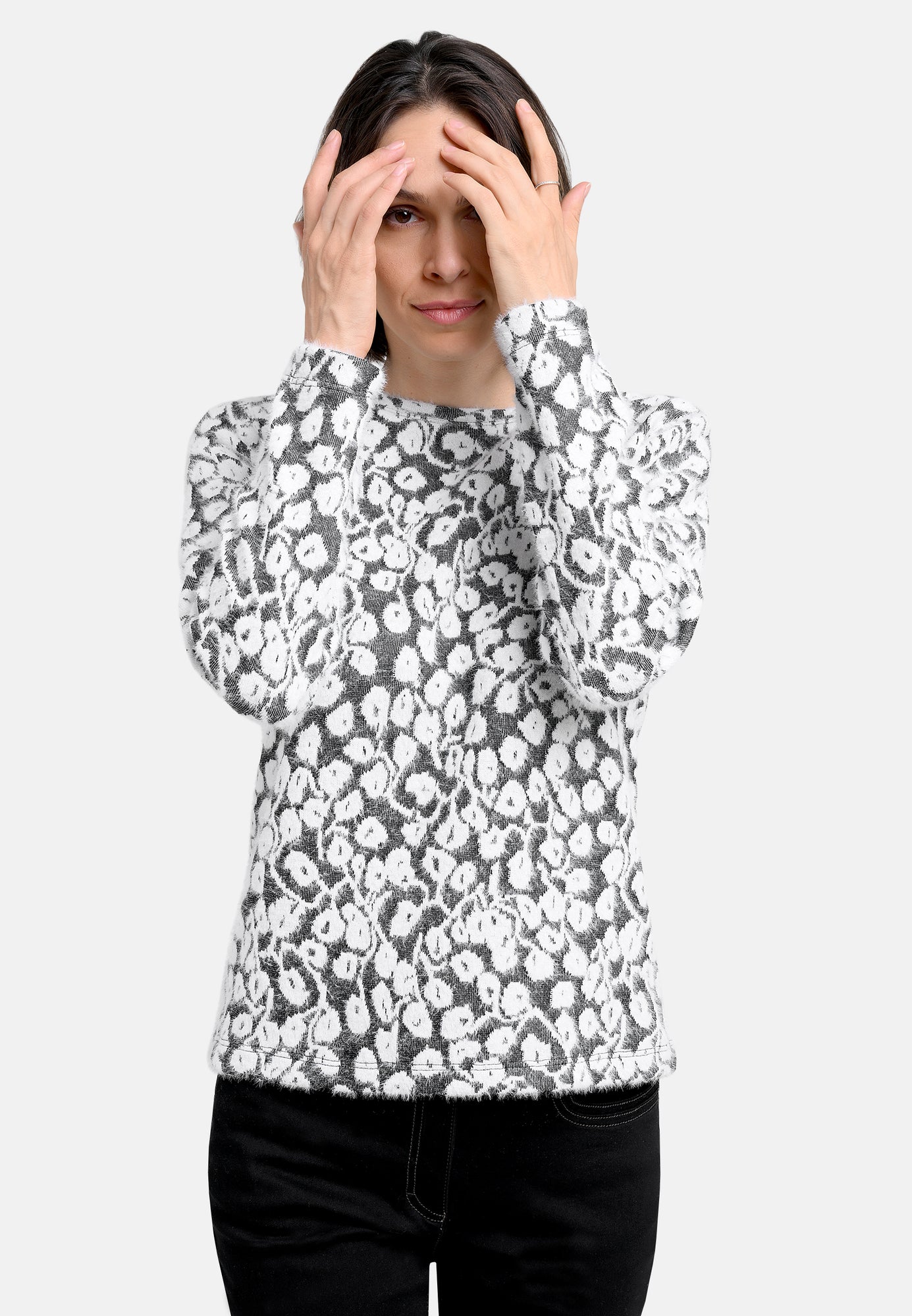 25718 Shirt mit floralem Muster in Anthrazit/Weiß