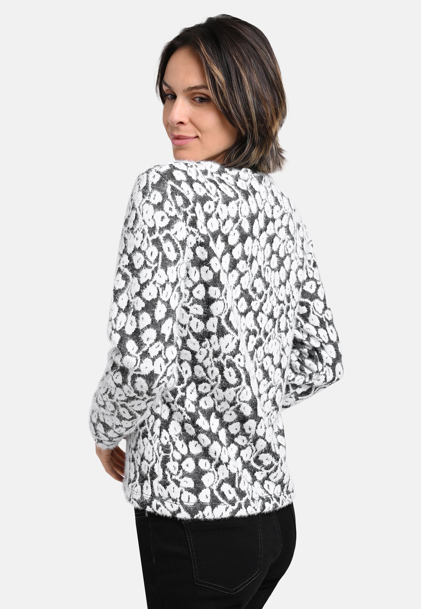 25718 Shirt mit floralem Muster in Anthrazit/Weiß