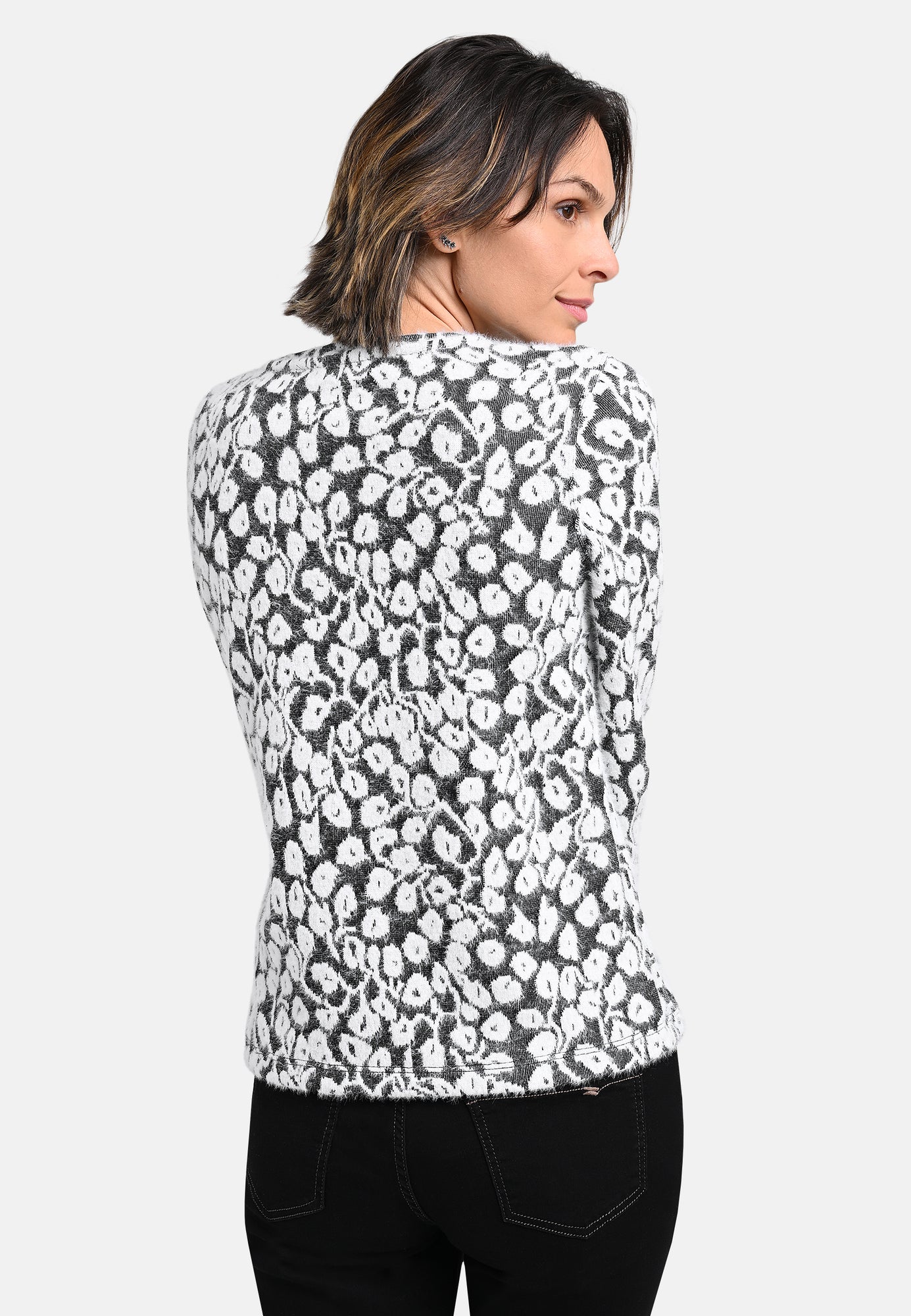 25718 Shirt mit floralem Muster in Anthrazit/Weiß