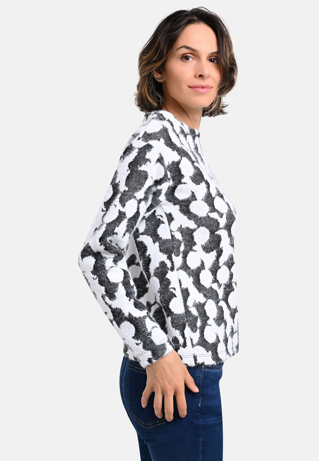 25719 Shirt mit grafischem Muster in Anthrazit/Weiß