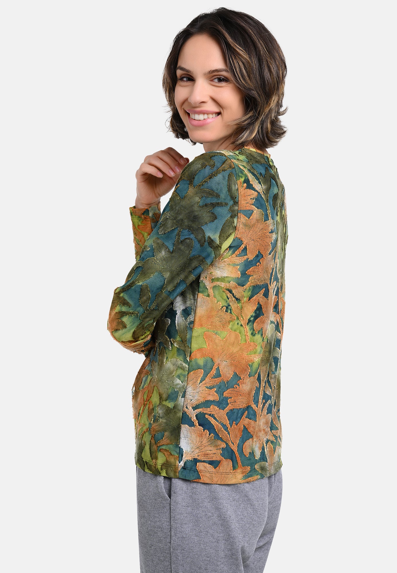 25721 Shirt mit Blumenmuster in Grün/Braun