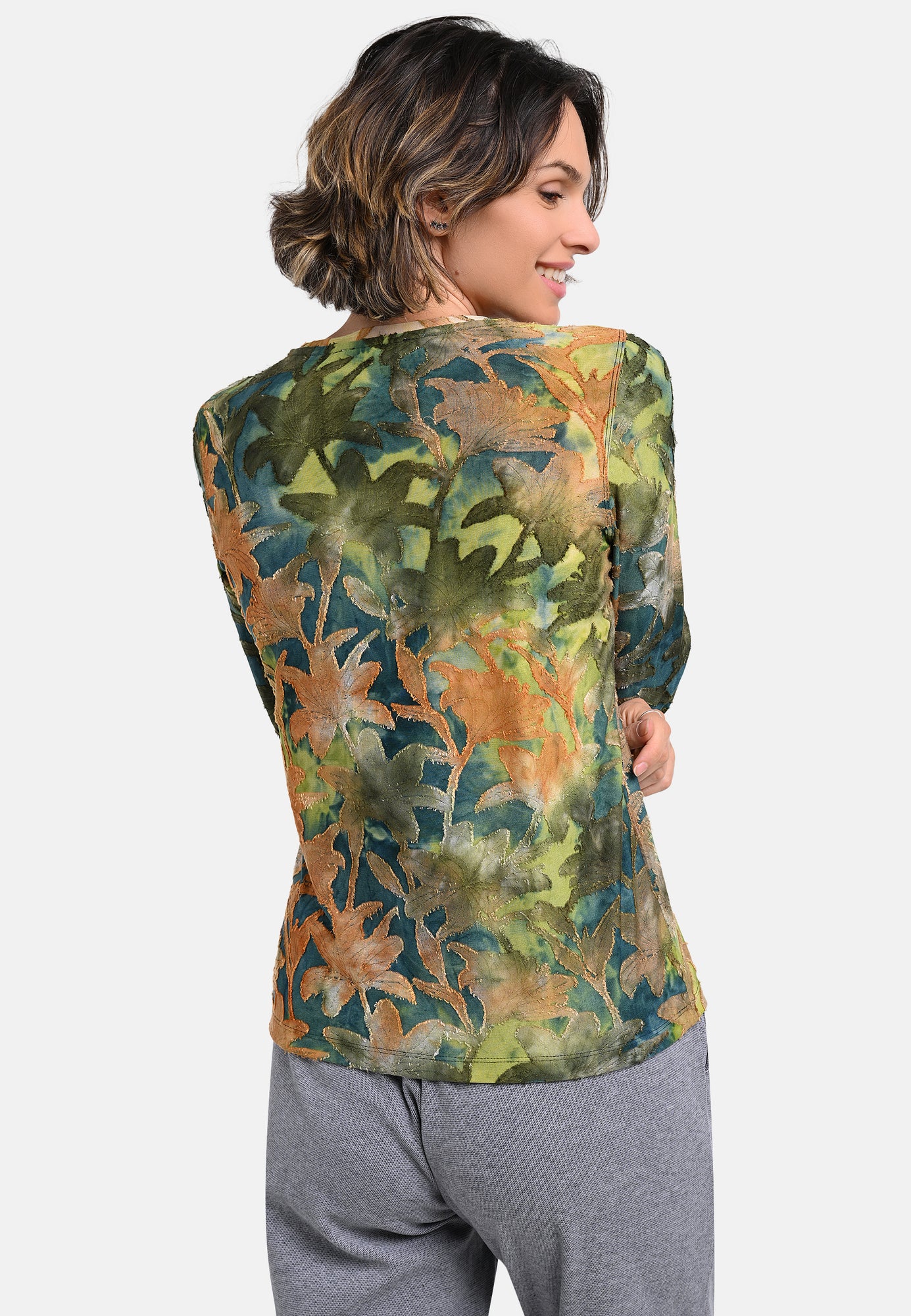 25721 Shirt mit Blumenmuster in Grün/Braun