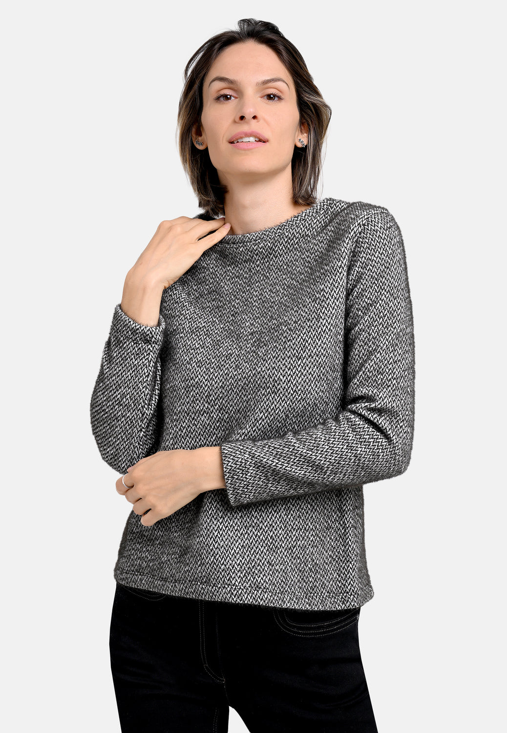 25722 Shirt mit grafischem Muster in Schwarz/Weiß