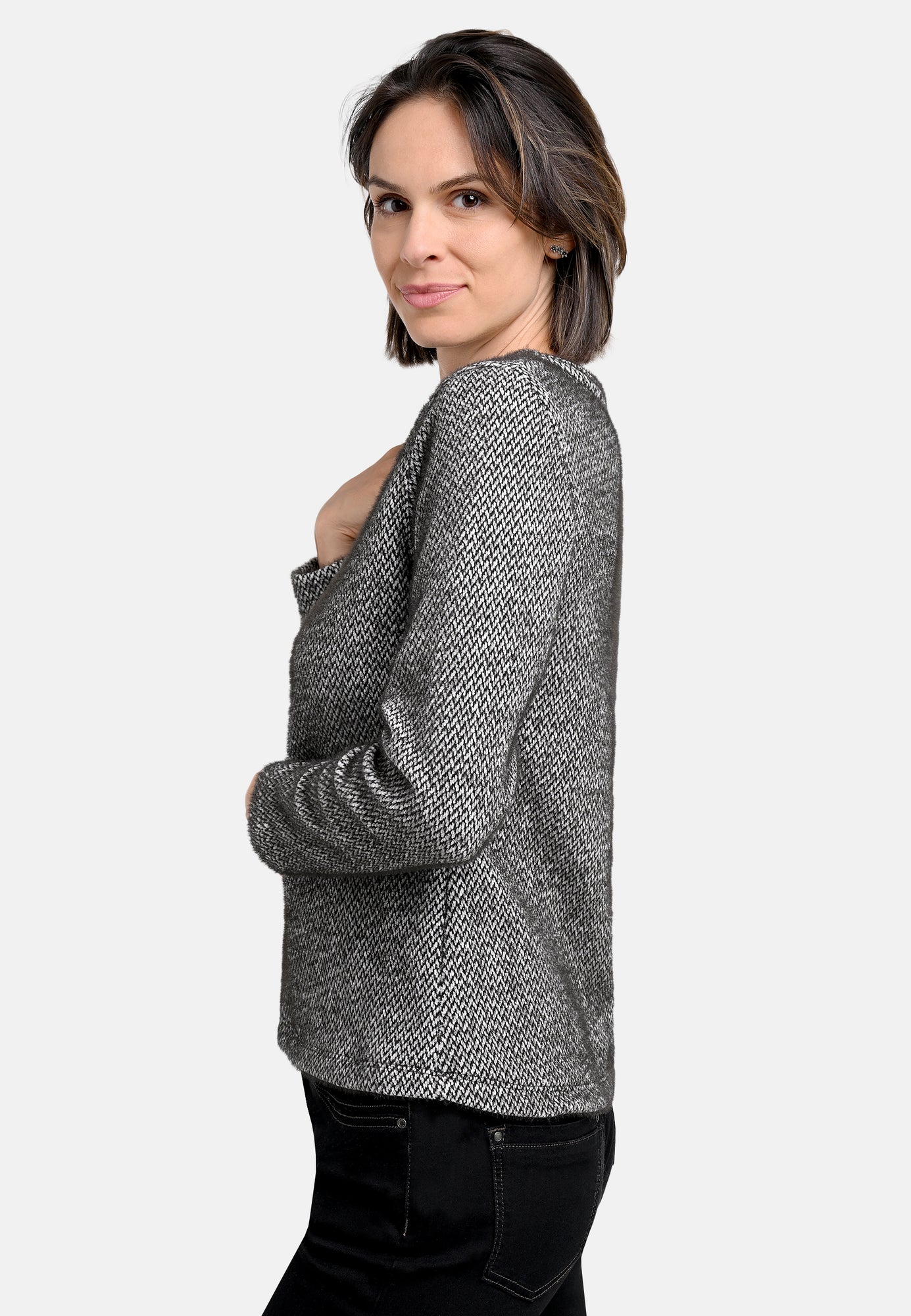 25722 Shirt mit grafischem Muster in Schwarz/Weiß