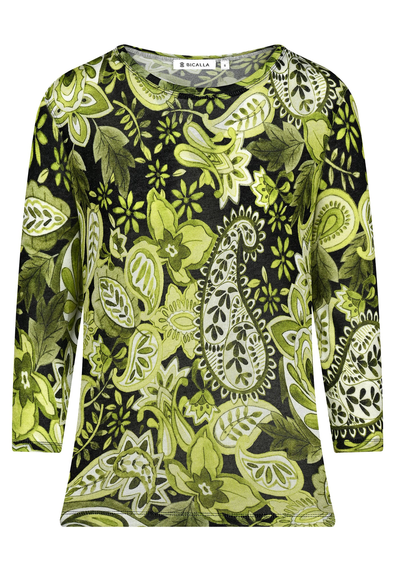 25723 Feinstrick-Shirt mit Paisley-Print in Grün