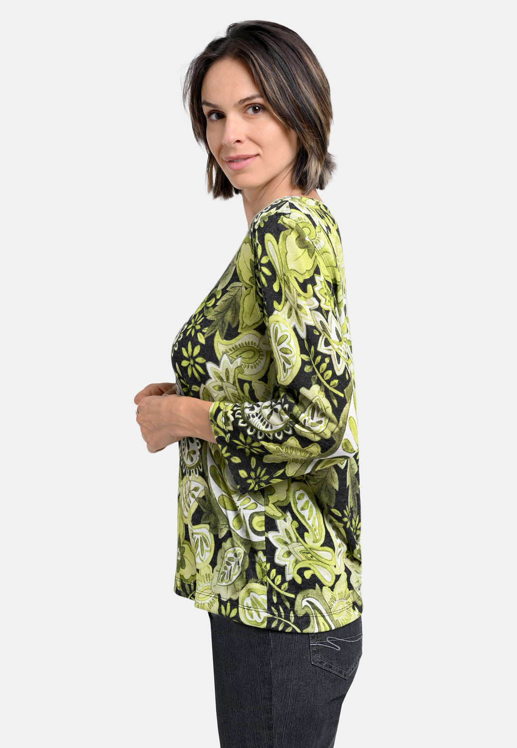 25723 Feinstrick-Shirt mit Paisley-Print in Grün