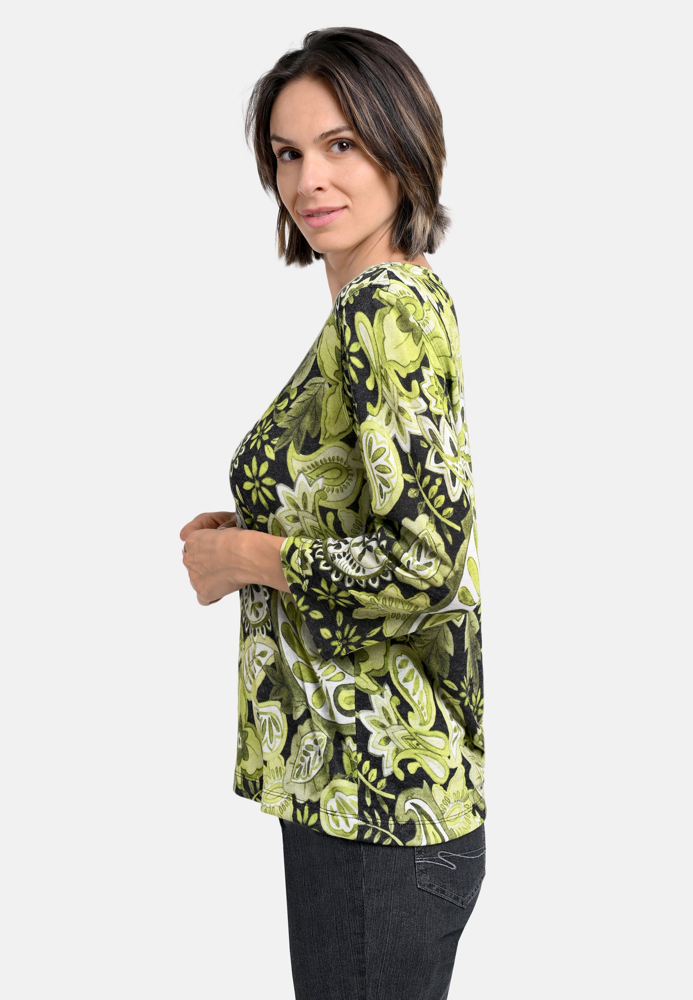 25723 Feinstrick-Shirt mit Paisley-Print in Grün