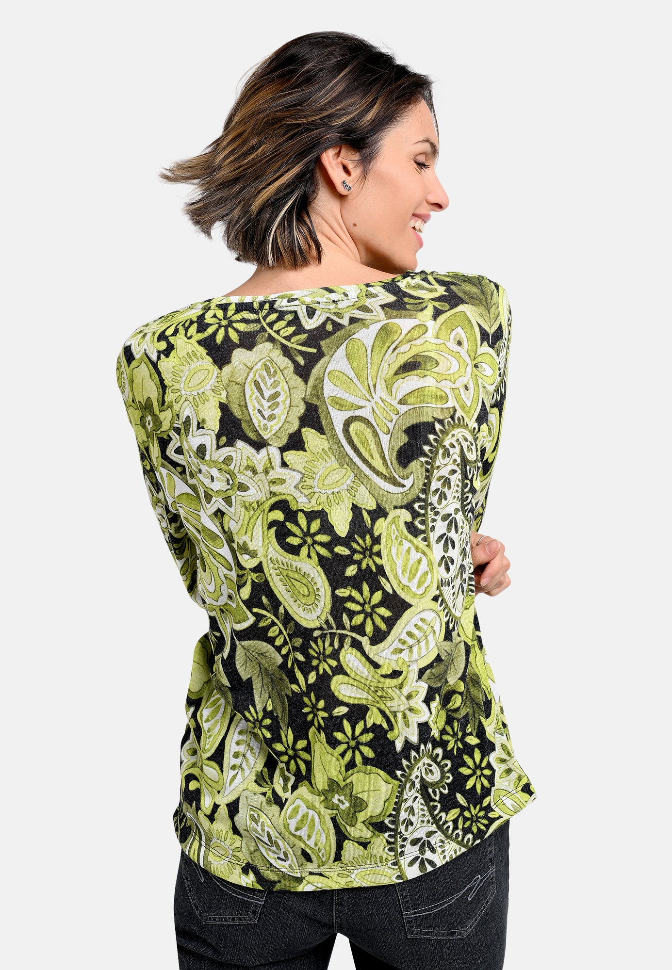 25723 Feinstrick-Shirt mit Paisley-Print in Grün