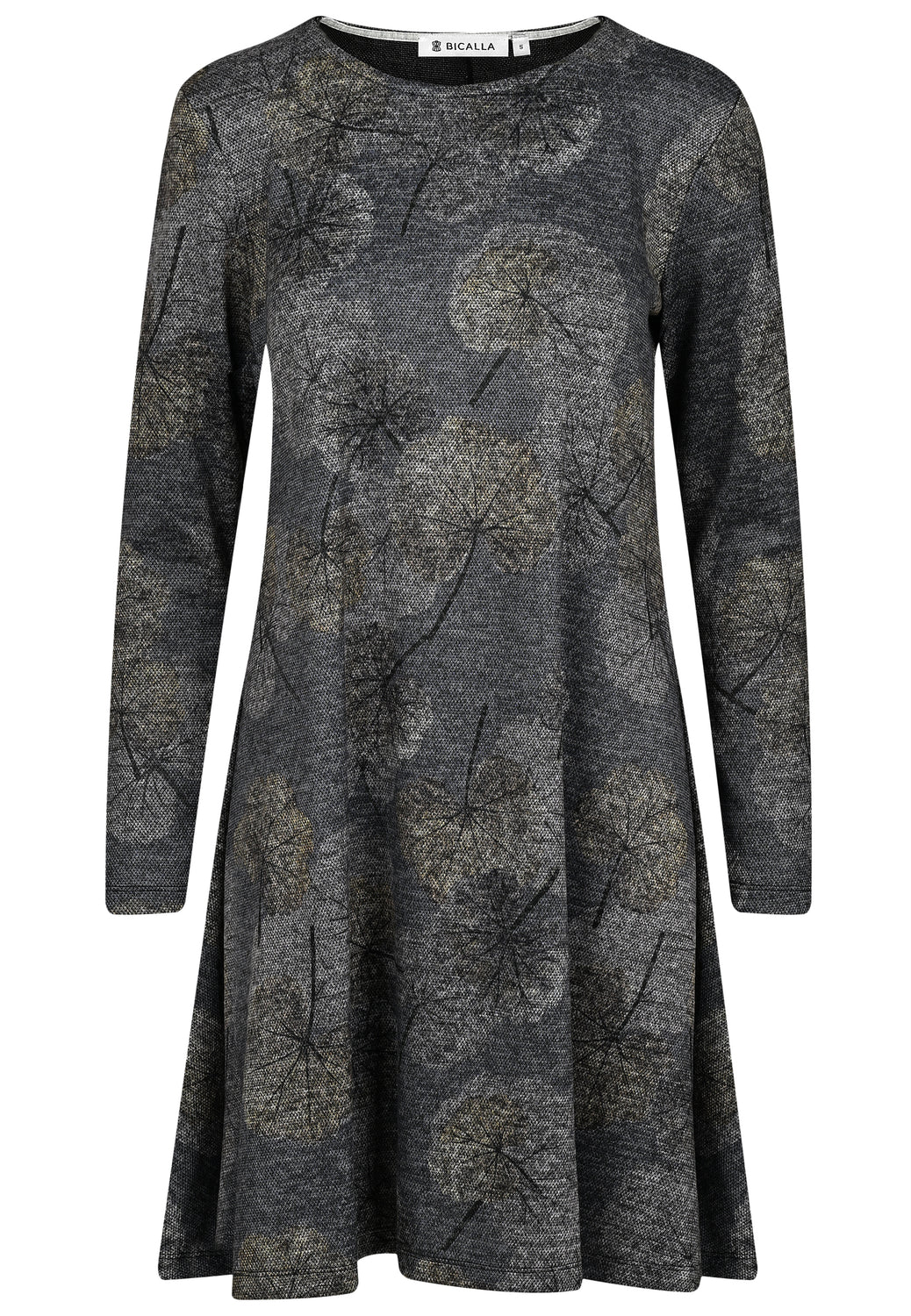 25727 Robe à imprimé ginkgo en gris/bleu