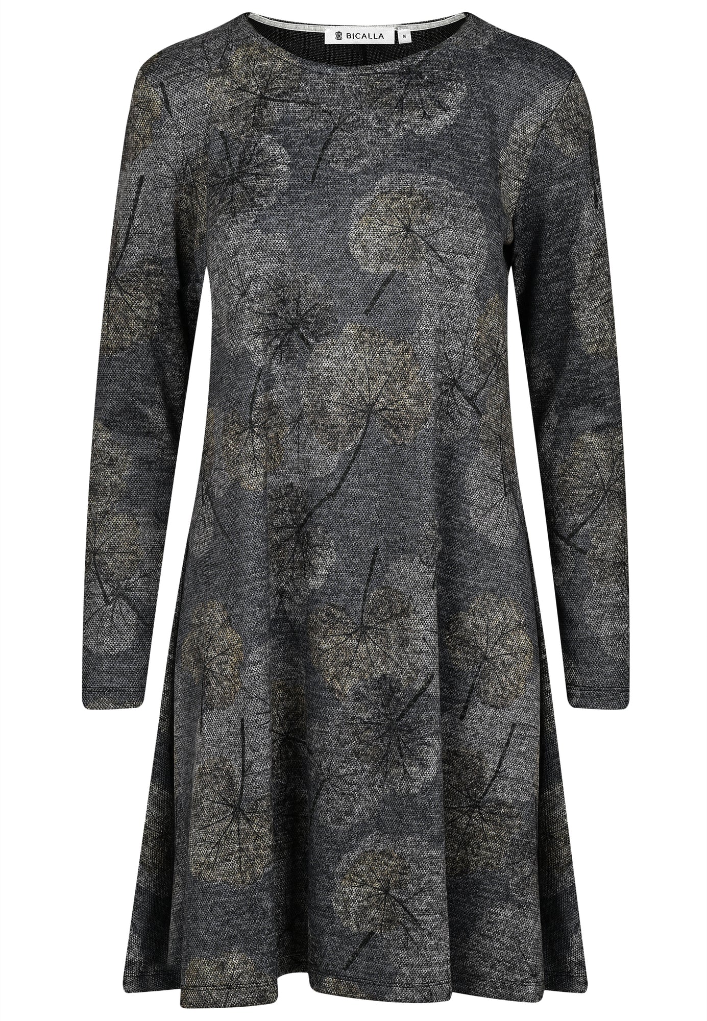 25727 Robe à imprimé ginkgo en gris/bleu