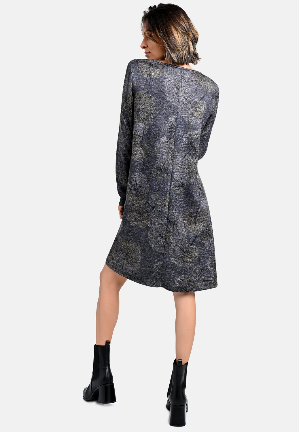 25727 Robe à imprimé ginkgo en gris/bleu