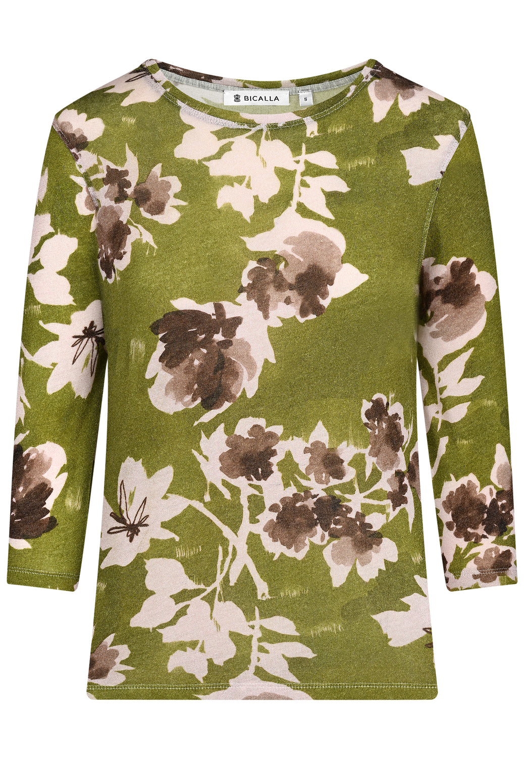 25731 Fijngebreid overhemd met bloemenprint in groen/roze