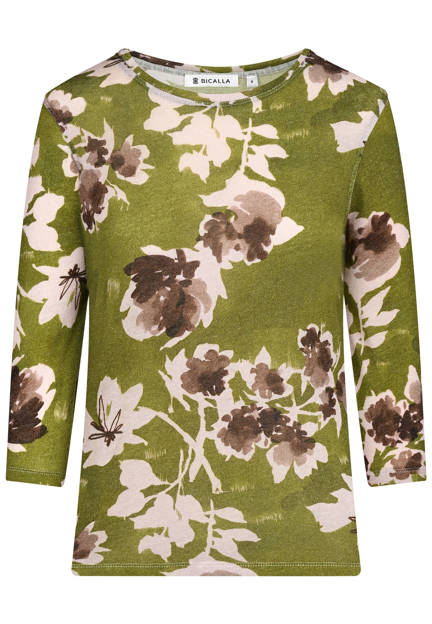 25731 Fijngebreid overhemd met bloemenprint in groen/roze