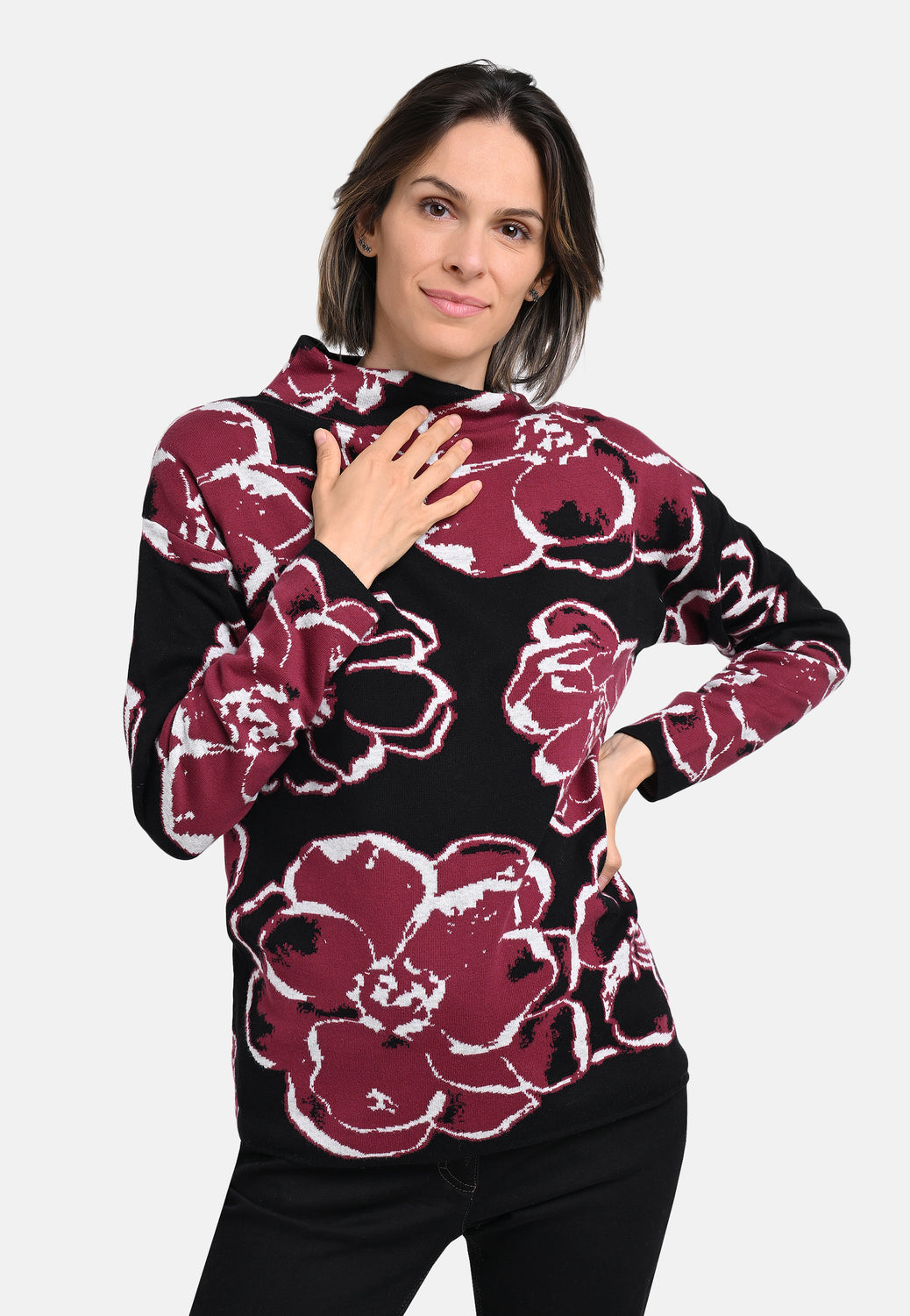 25807 Strickpullover in Bordeaux/Schwarz
