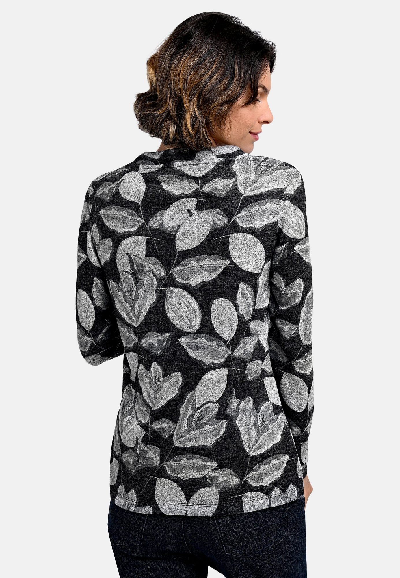 25812 Shirt mit floralem Print in Anthrazit/Hellgrau