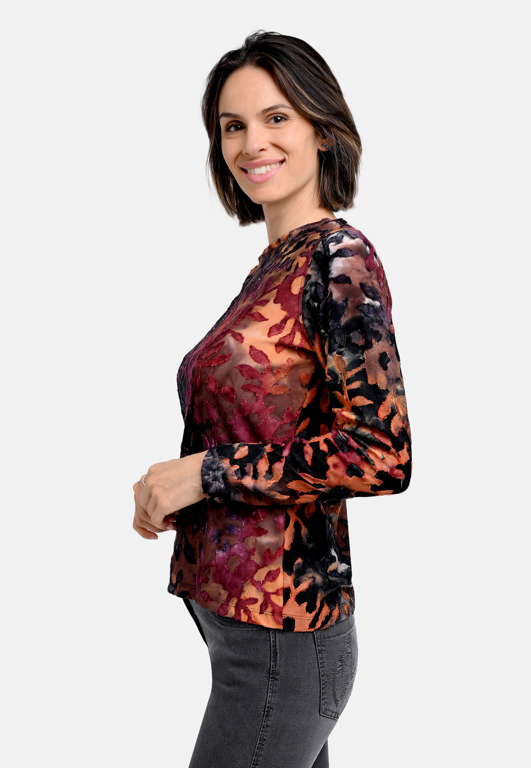 25813 Shirt mit floralem Muster in Rot/Orange