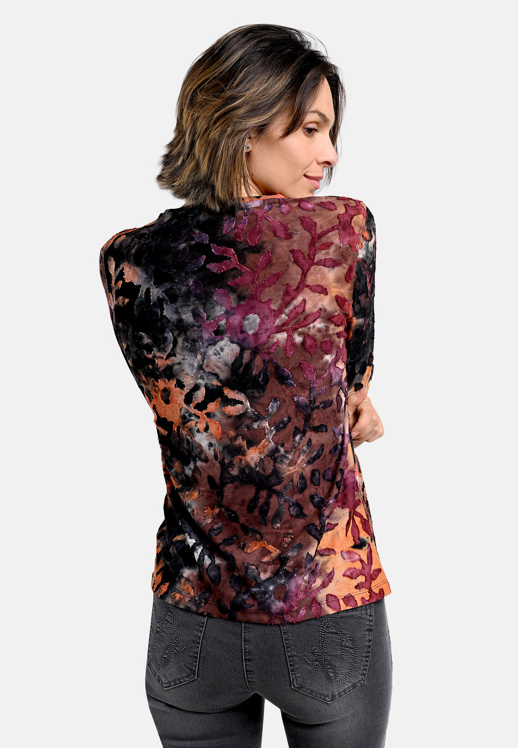 25813 Shirt mit floralem Muster in Rot/Orange