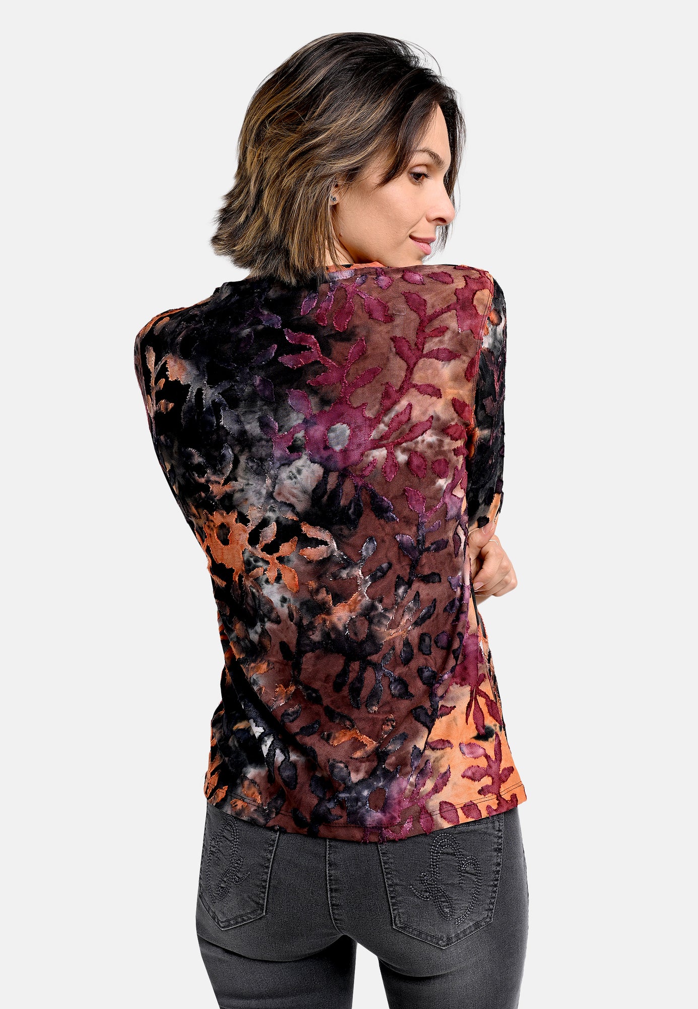 25813 Shirt mit floralem Muster in Rot/Orange