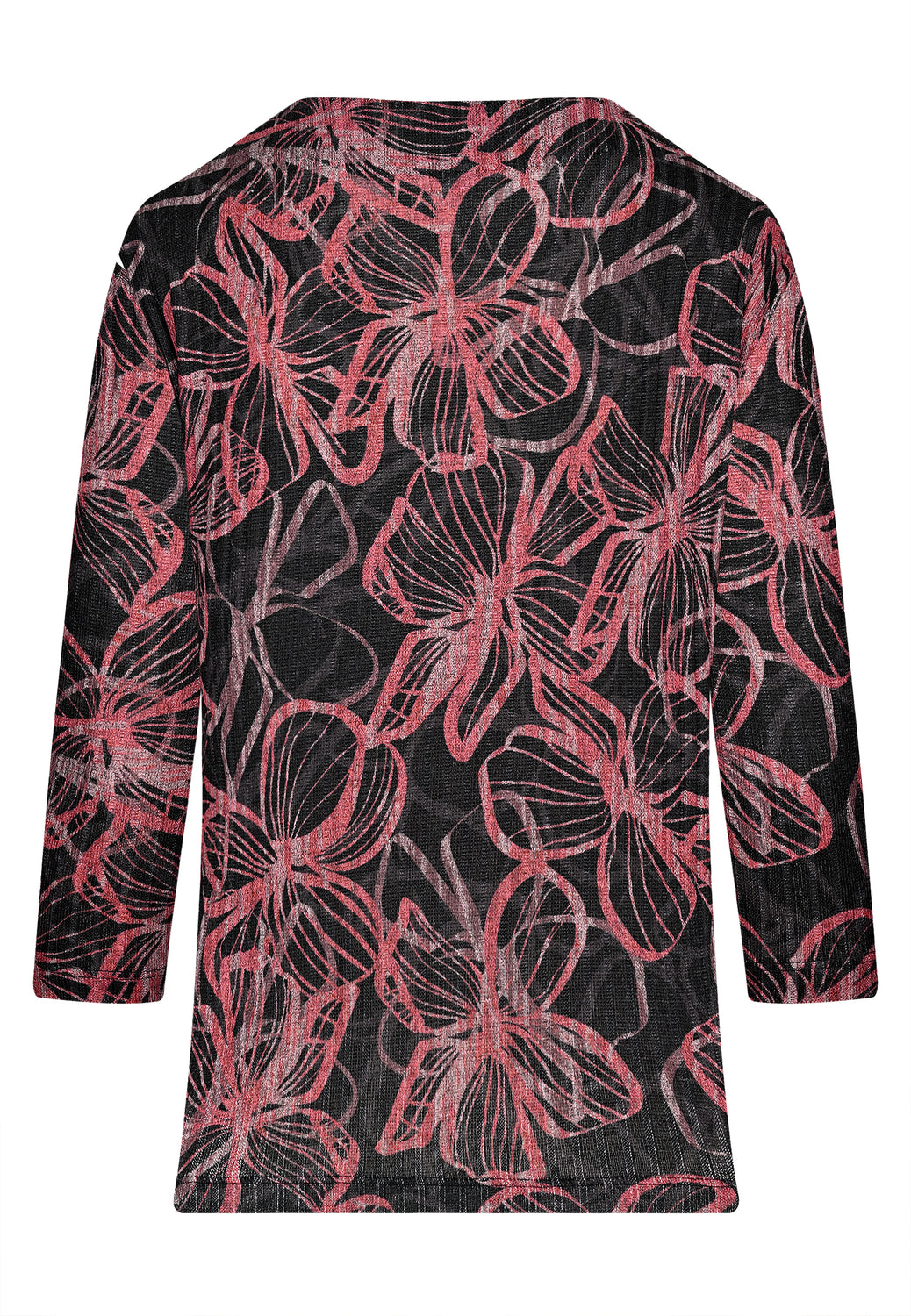 25814 Feinstrick-Shirt mit Blüten-Print in Schwarz/Braun