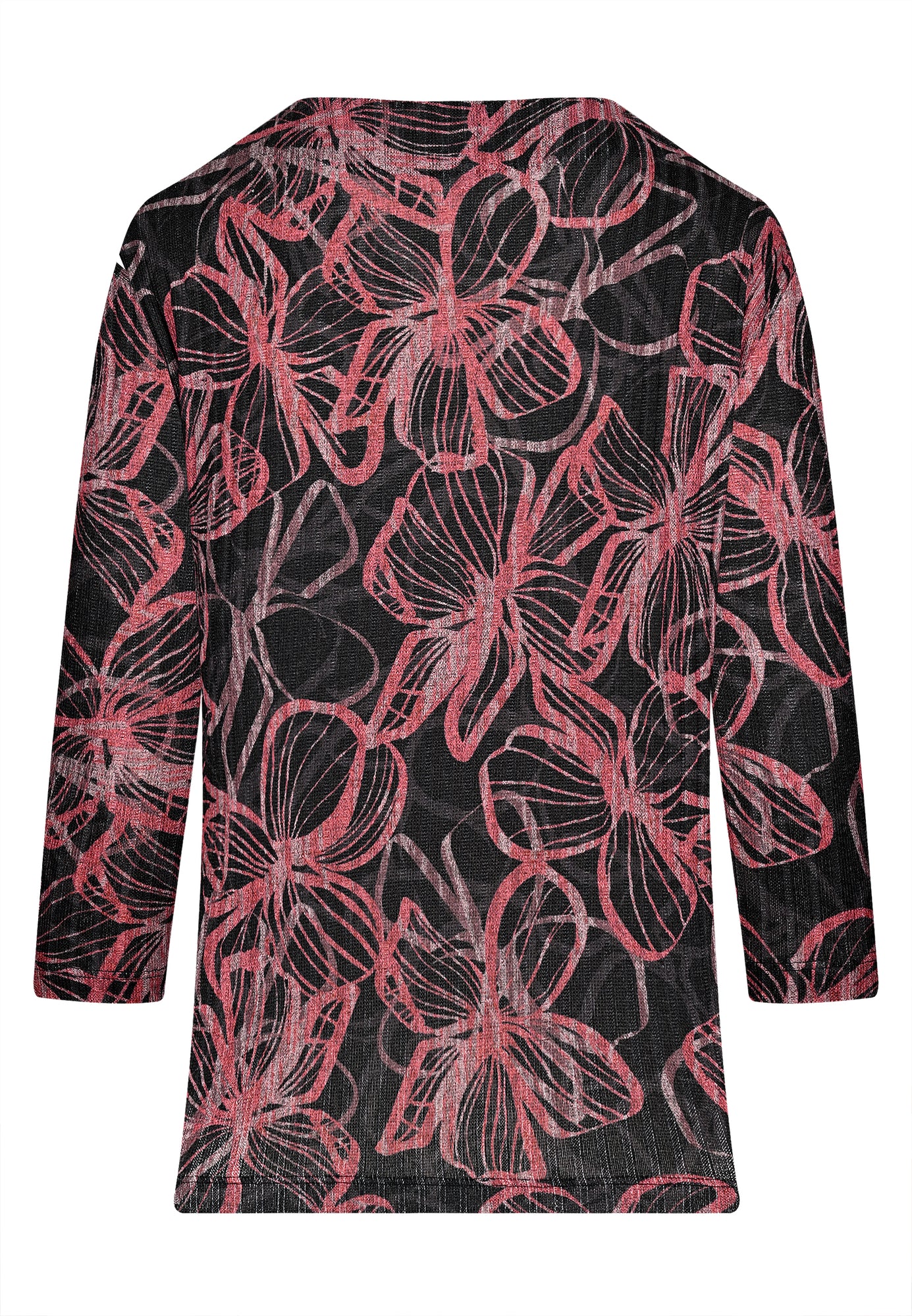 25814 Feinstrick-Shirt mit Blüten-Print in Schwarz/Braun