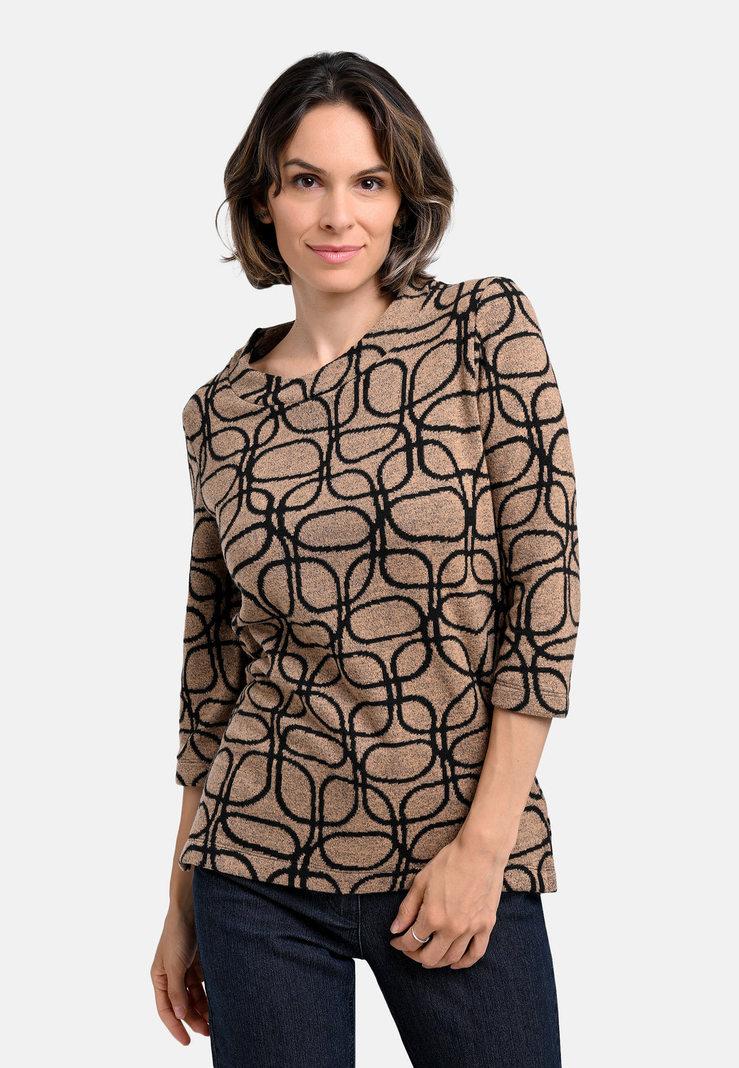 25815 Strick-Shirt mit Jacquard-Muster in Braun/Schwarz