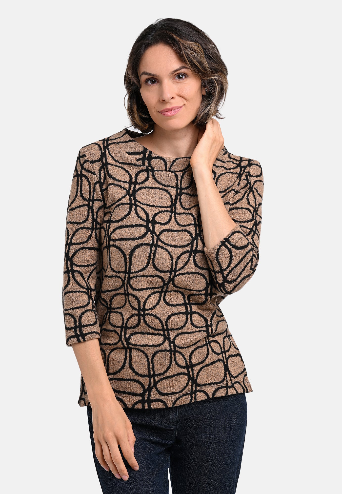 25815 Strick-Shirt mit Jacquard-Muster in Braun/Schwarz