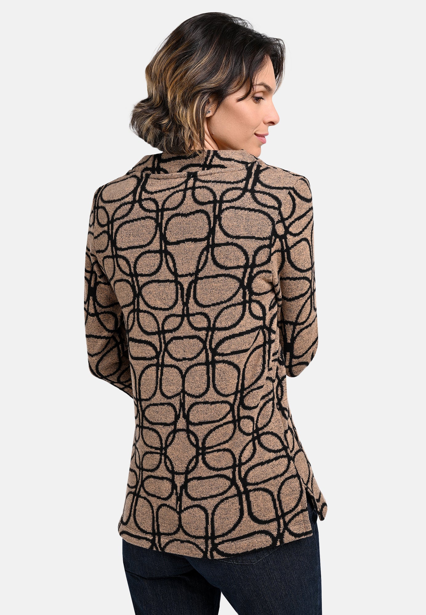 25815 Strick-Shirt mit Jacquard-Muster in Braun/Schwarz