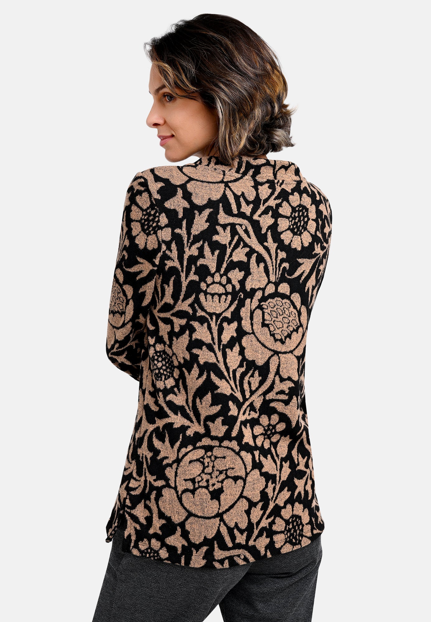 25816 Strick-Shirt mit Jacquard-Muster in Braun/Schwarz