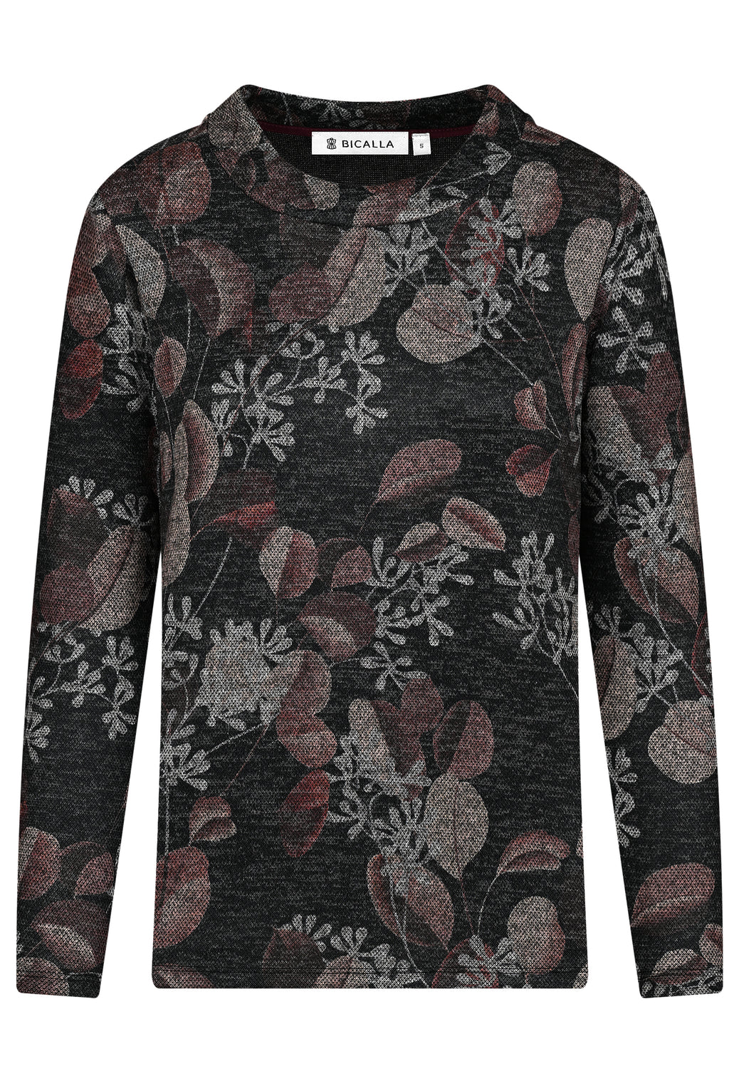 25818 Shirt mit Blätter-Print in Anthrazit/Braun