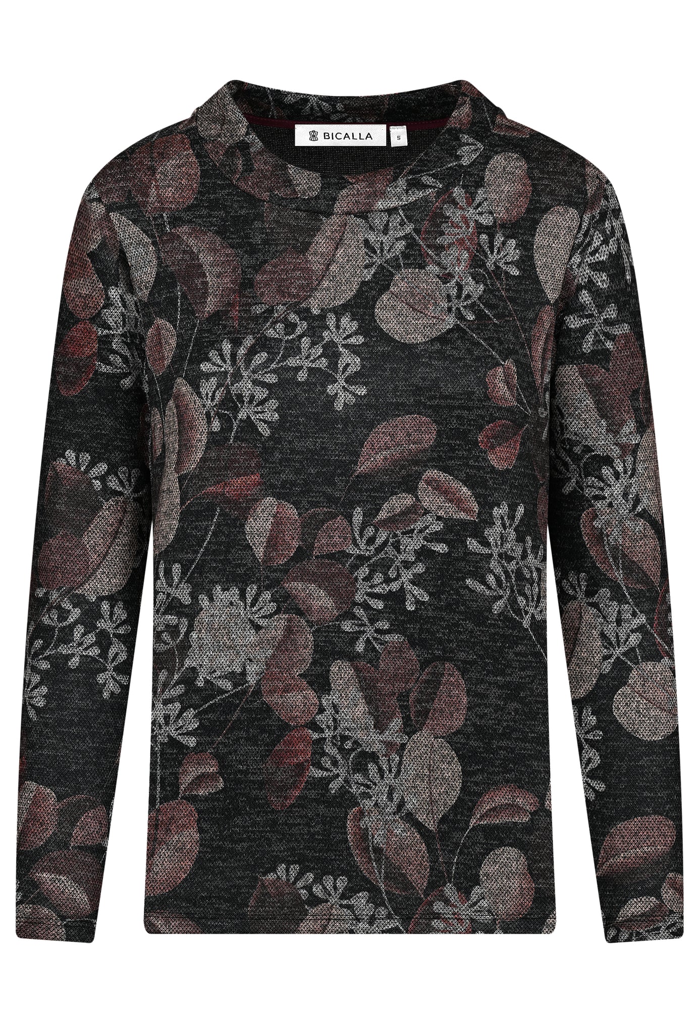 25818 Shirt mit Blätter-Print in Anthrazit/Braun