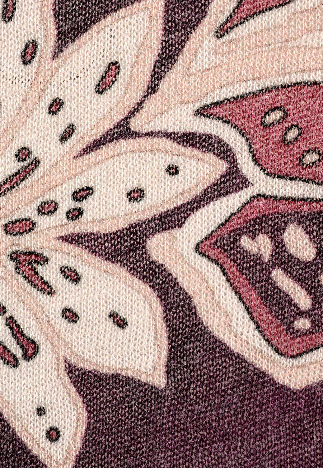 25819 Feinstrick-Shirt mit Blüten-Print in Bordeaux/Sand