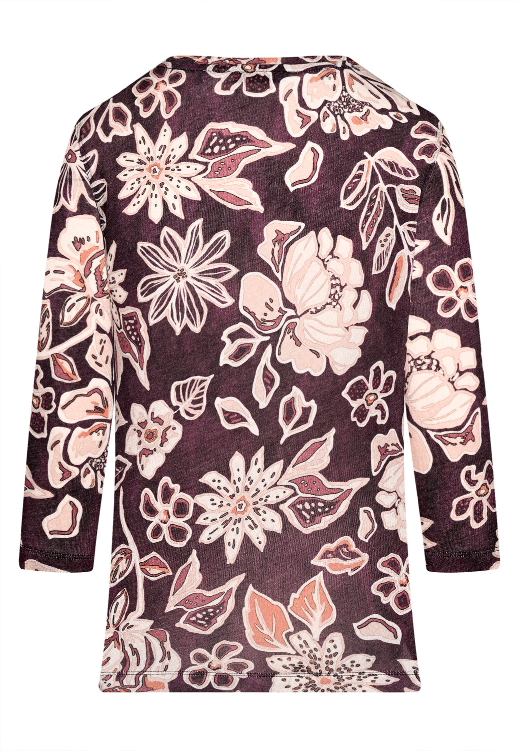 25819 Feinstrick-Shirt mit Blüten-Print in Bordeaux/Sand