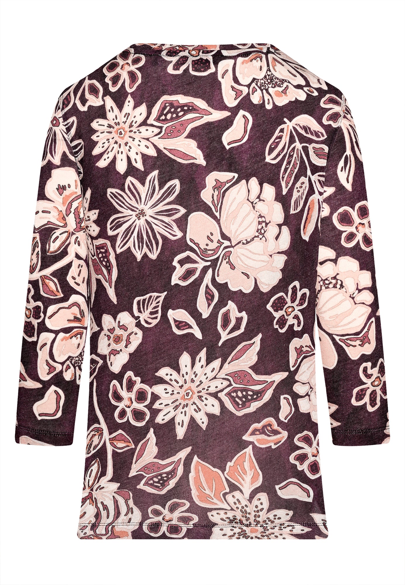 25819 Feinstrick-Shirt mit Blüten-Print in Bordeaux/Sand
