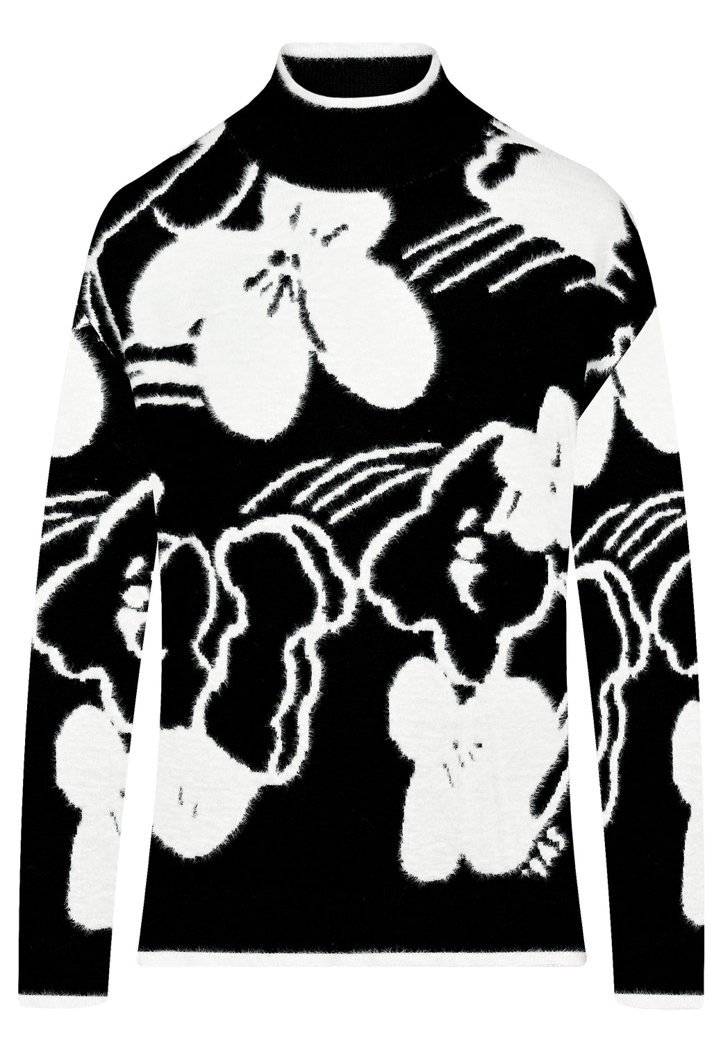 25821 Strickpullover mit Blütenmuster in Schwarz/Weiß