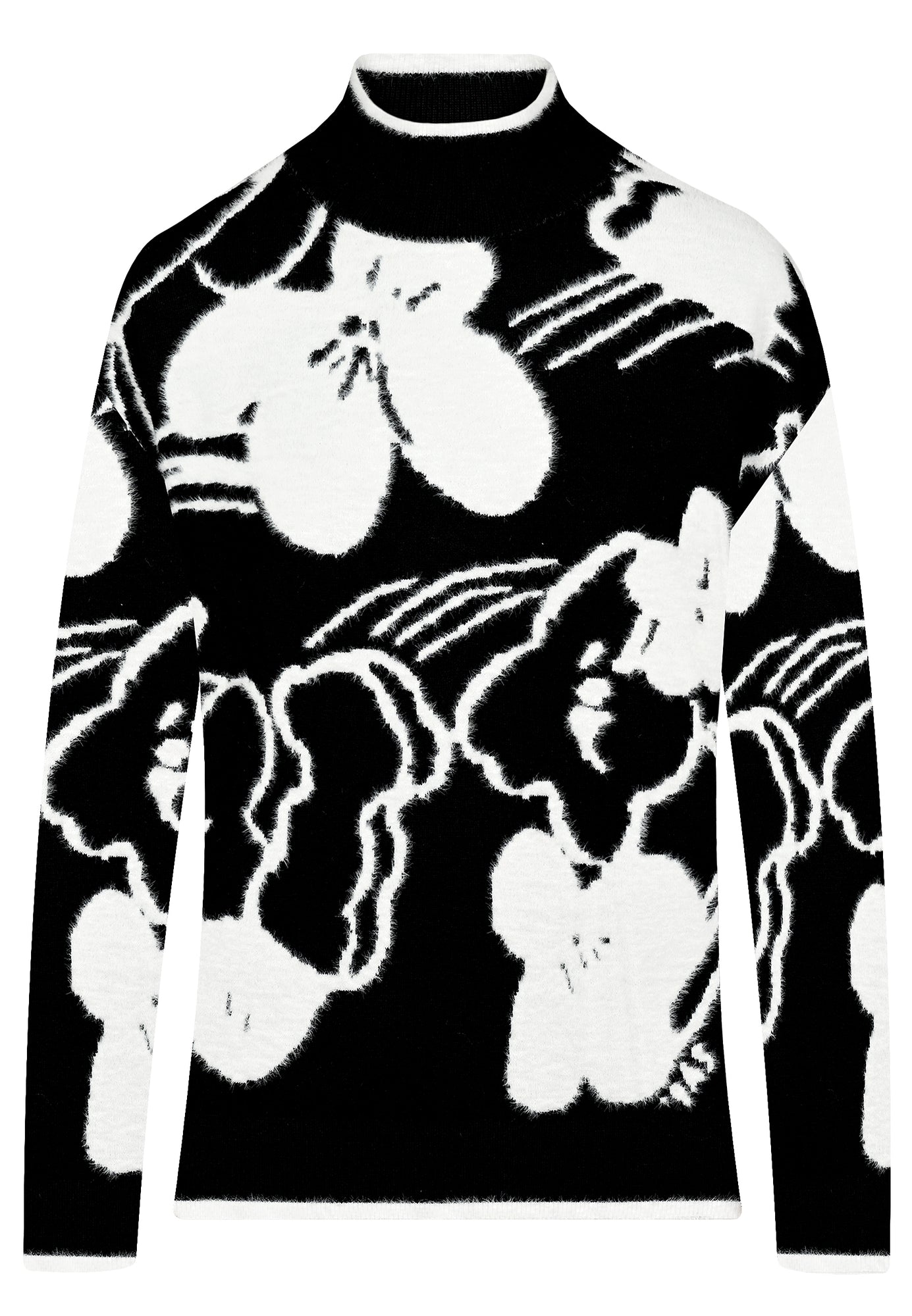 25821 Strickpullover mit Blütenmuster in Schwarz/Weiß