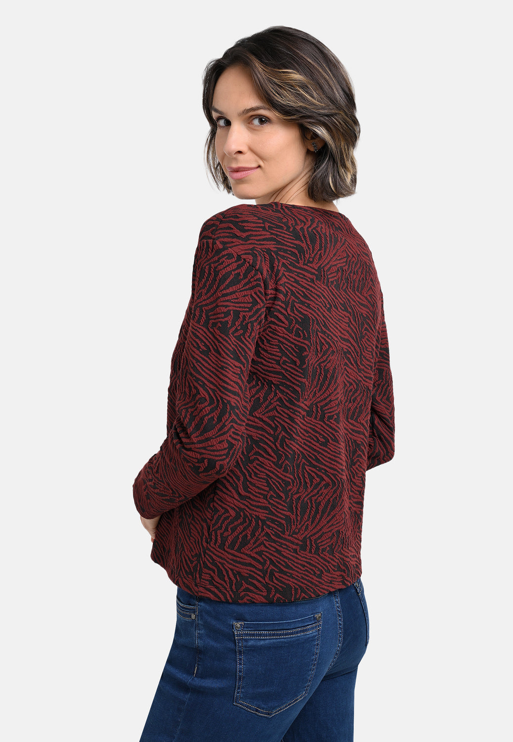 25822 Shirt mit Cloqué-Muster in Bordeaux/Schwarz