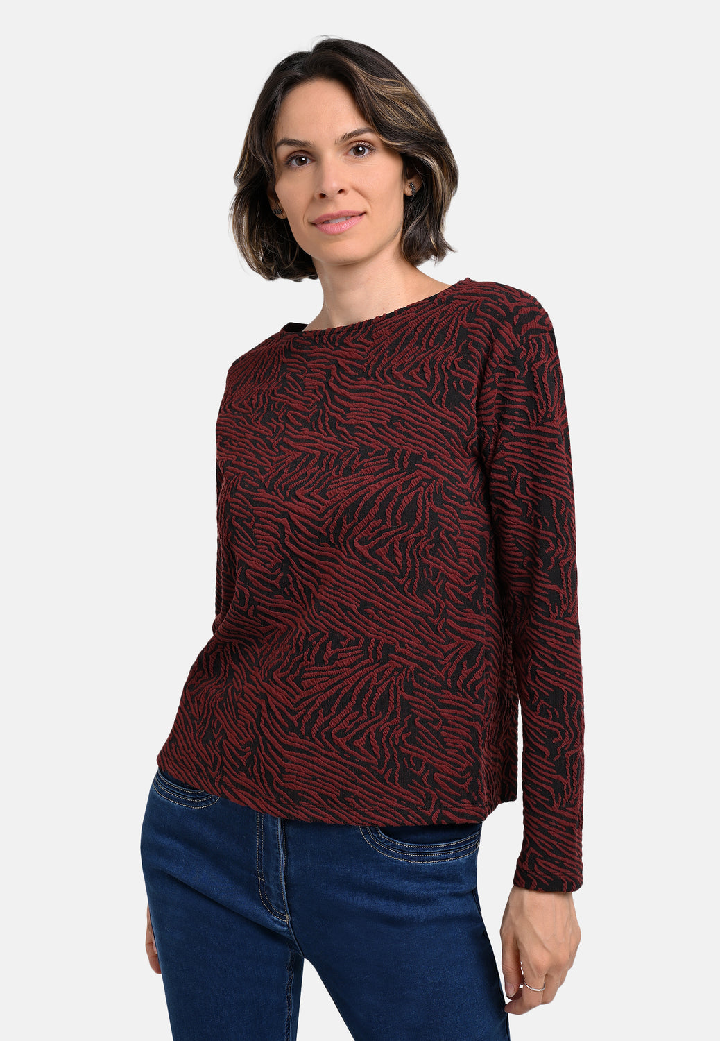 25822 Shirt mit Cloqué-Muster in Bordeaux/Schwarz