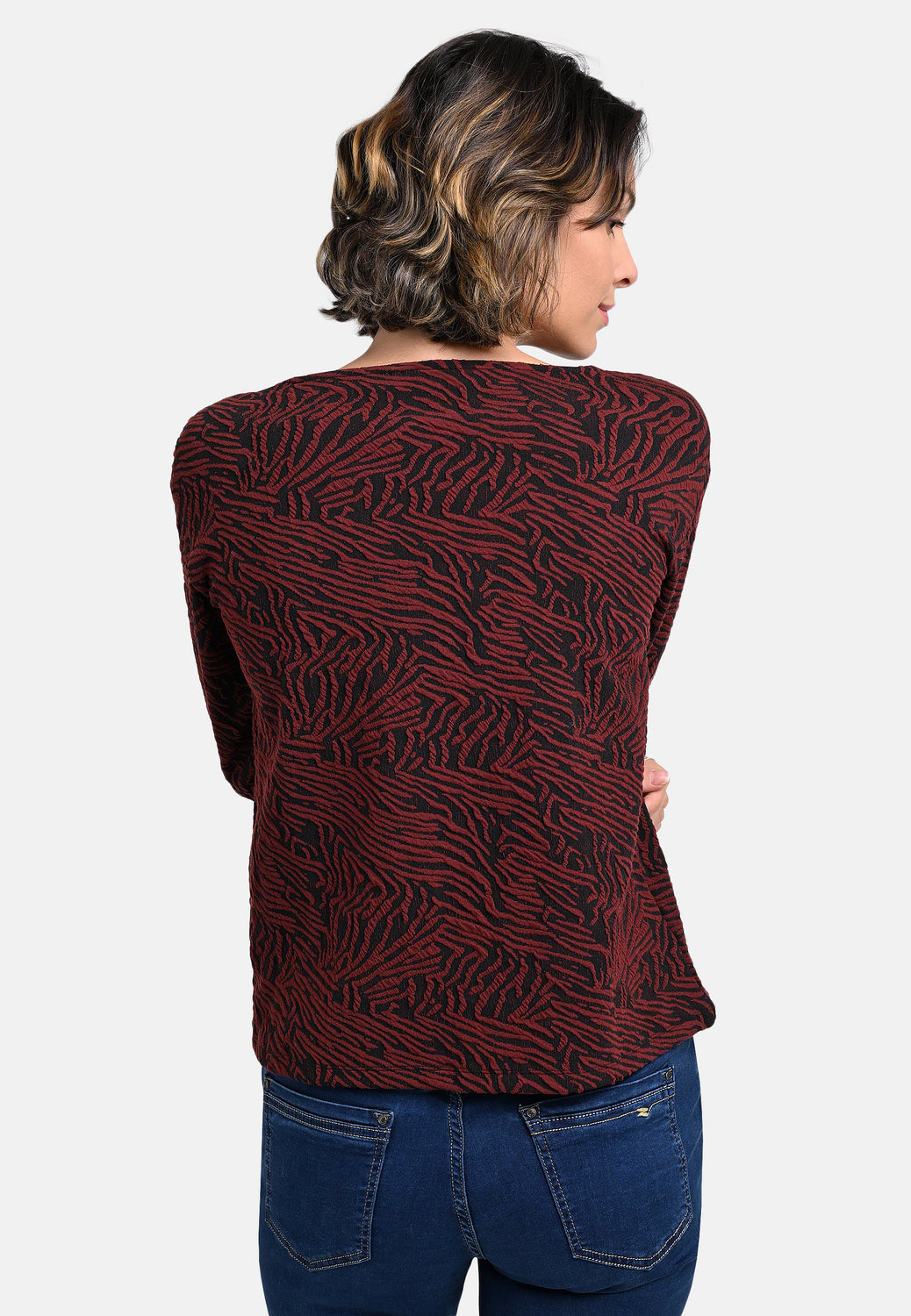 25822 Shirt mit Cloqué-Muster in Bordeaux/Schwarz