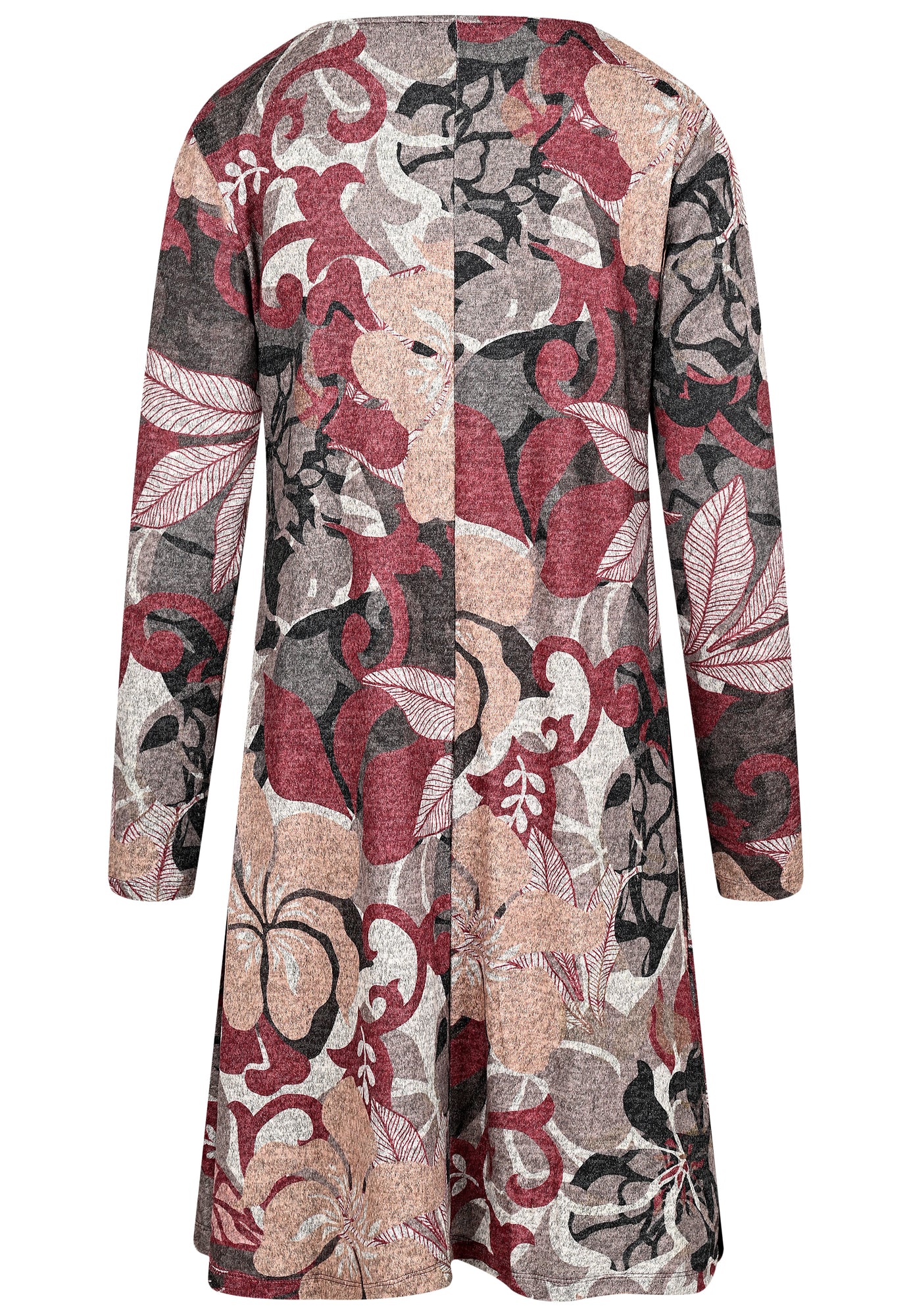 25823 Kleid mit floralem Print in Bordeaux/Braun