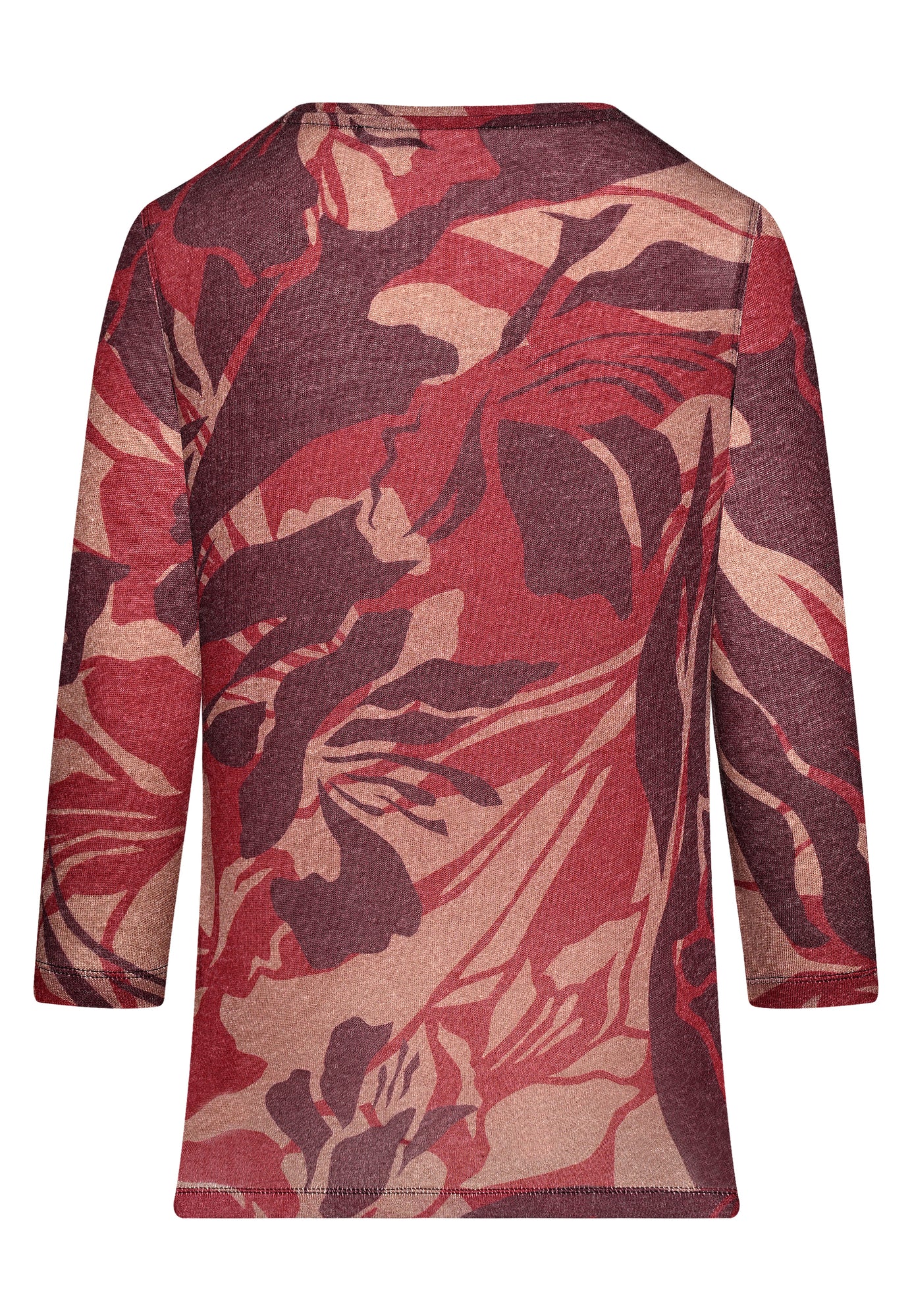25825 Feinstrick-Shirt mit floralem Print in Bordeaux