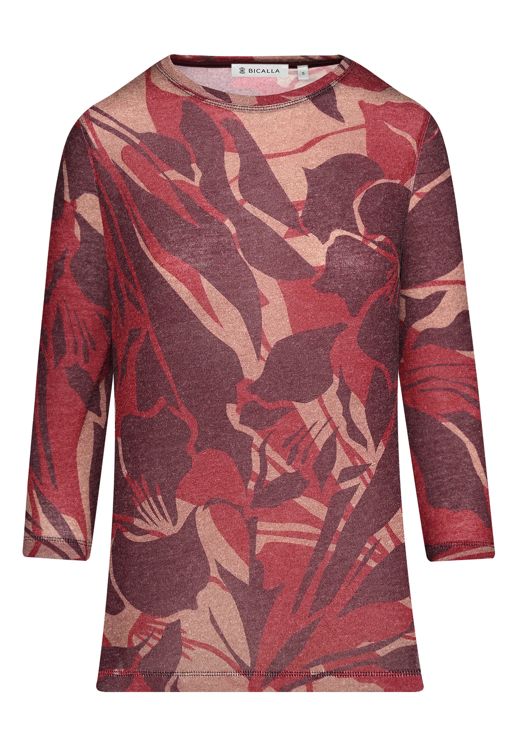 25825 Feinstrick-Shirt mit floralem Print in Bordeaux