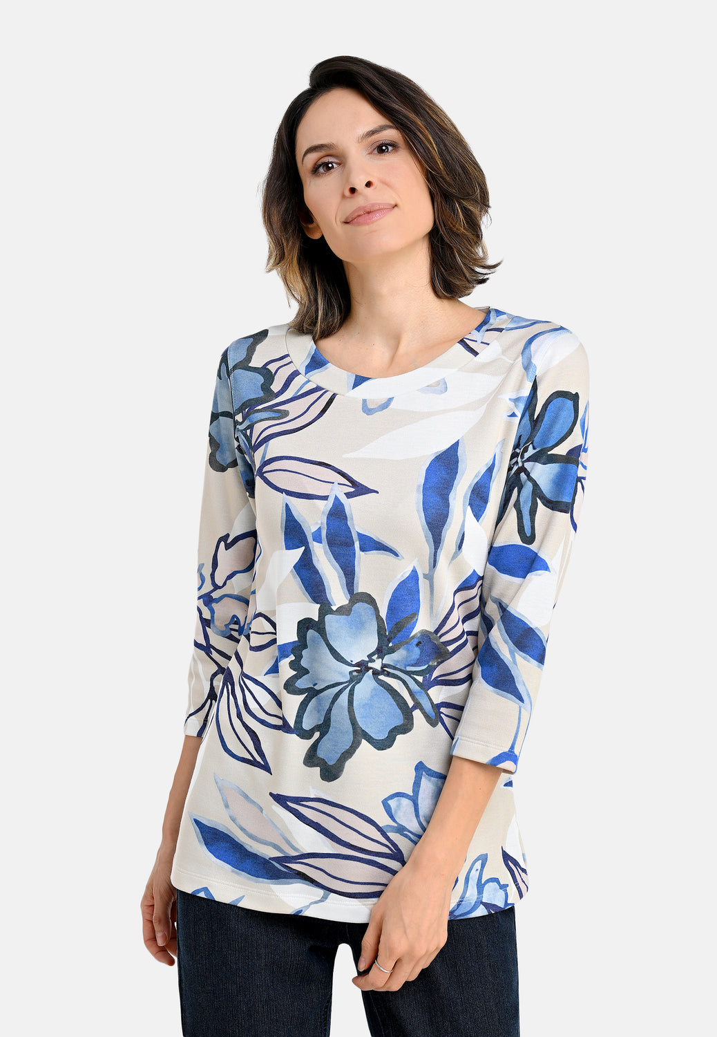 26106 Shirt Punta Flowers - 03/sand-blue