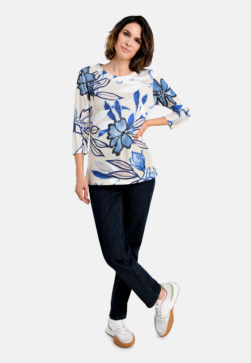 26106 Shirt Punta Flowers - 03/sand-blue