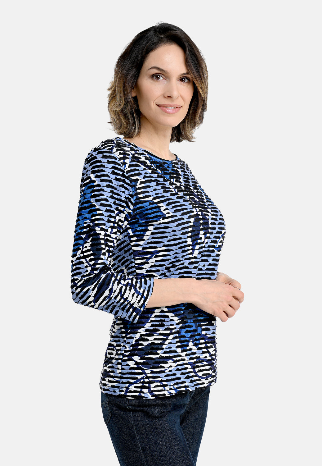 26108 Shirt Jacq Flowers - 10/blue-white