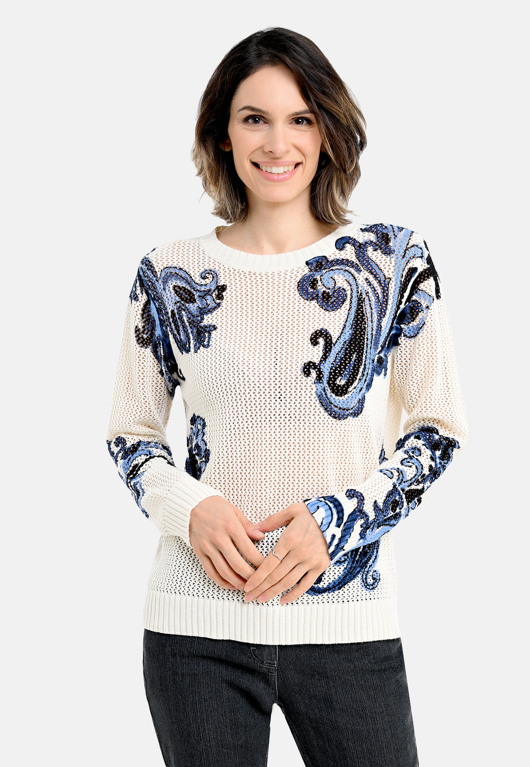 26113 Pullover Print - 02/ecru-navy