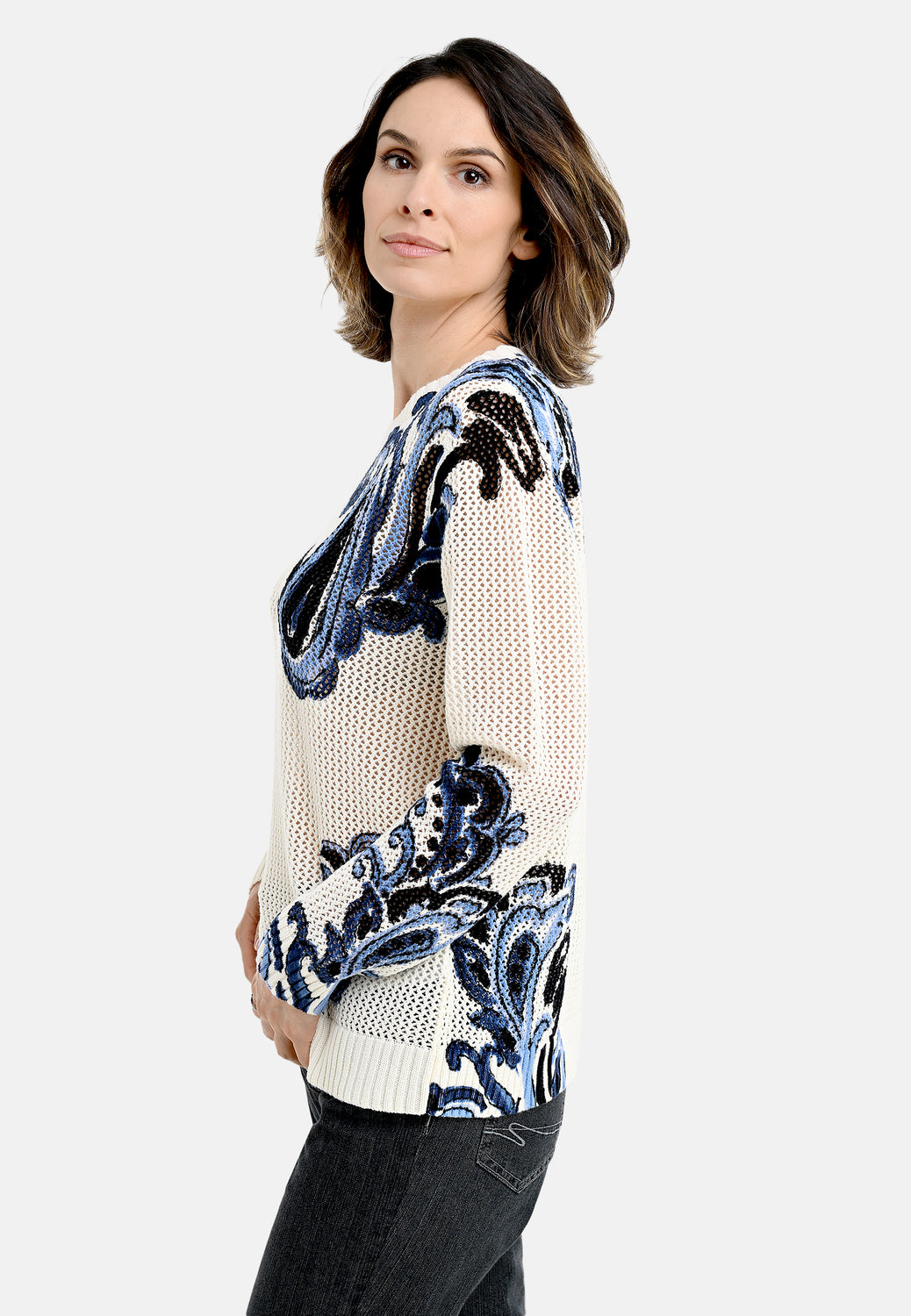 26113 Pullover Print - 02/ecru-navy