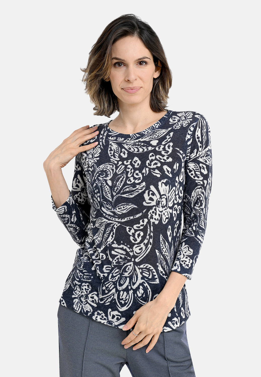 26123 Shirt Leaves Print - 16/navy-sand